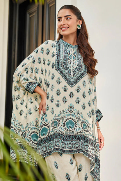 Ivory Teal Kaftan Set