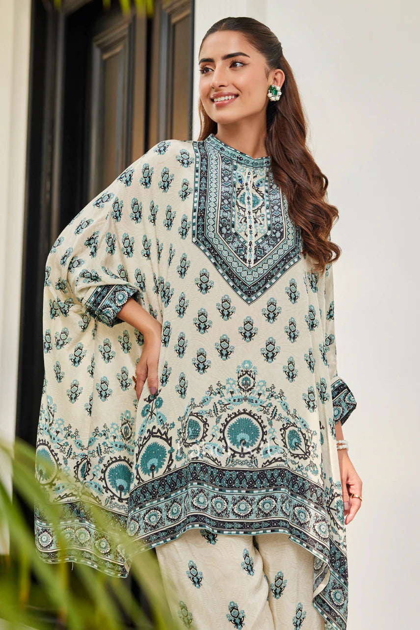 Ivory Teal Kaftan Set