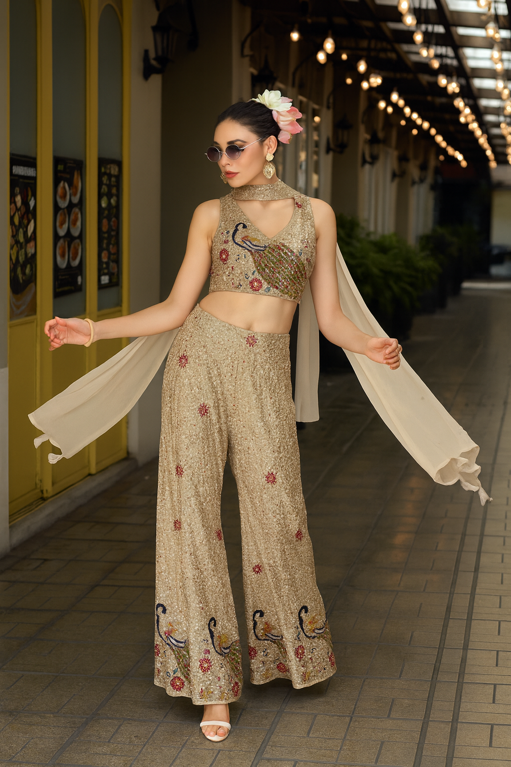 Golden Sequin Peacock Co-Ord Set