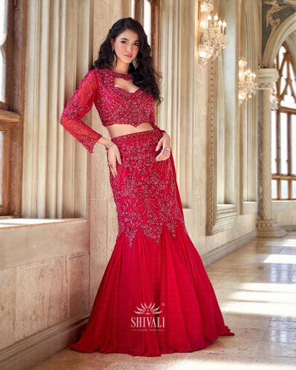 Crimson Mermaid Lehenga Set