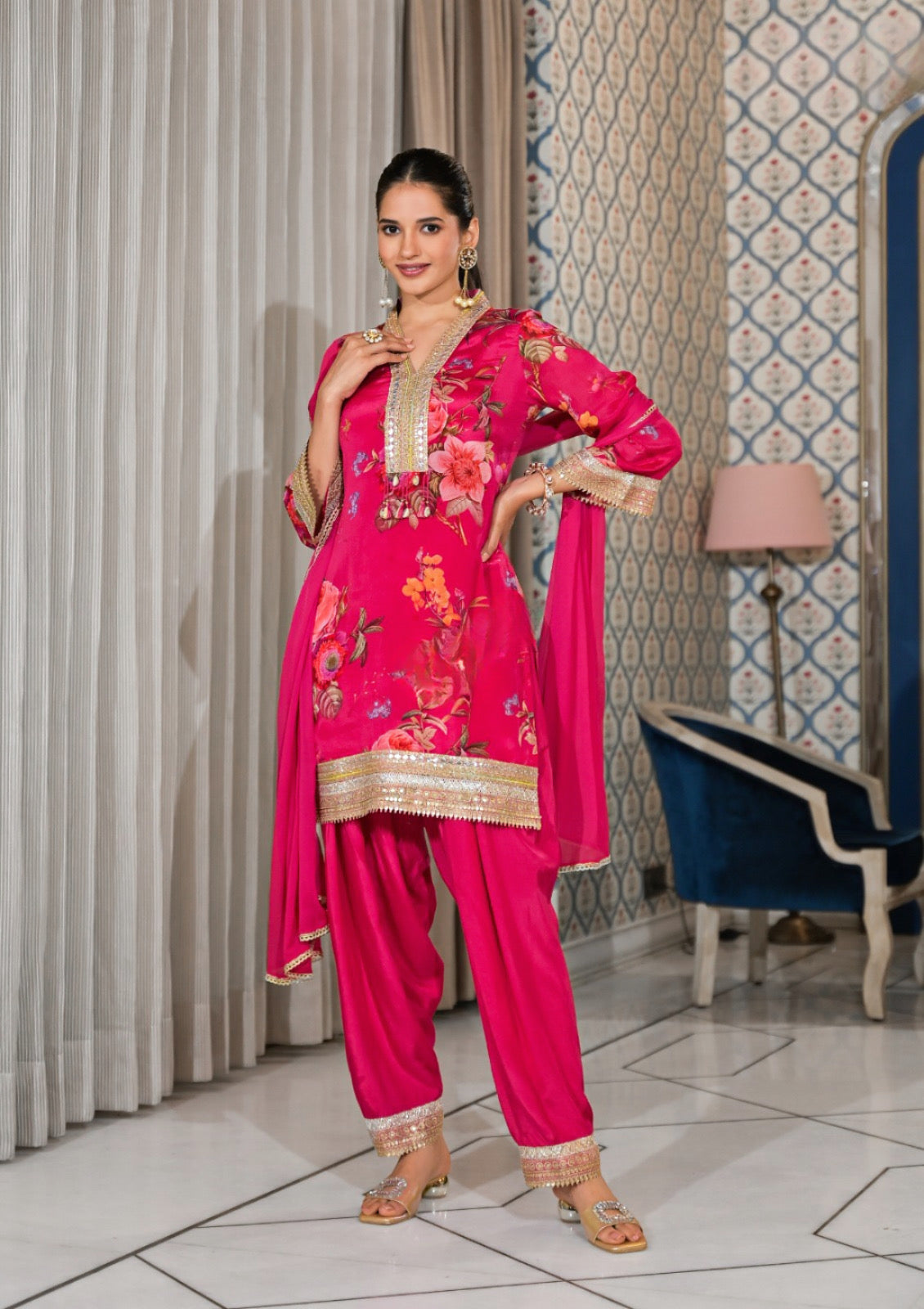 Fuchsia Floral Patiala Set