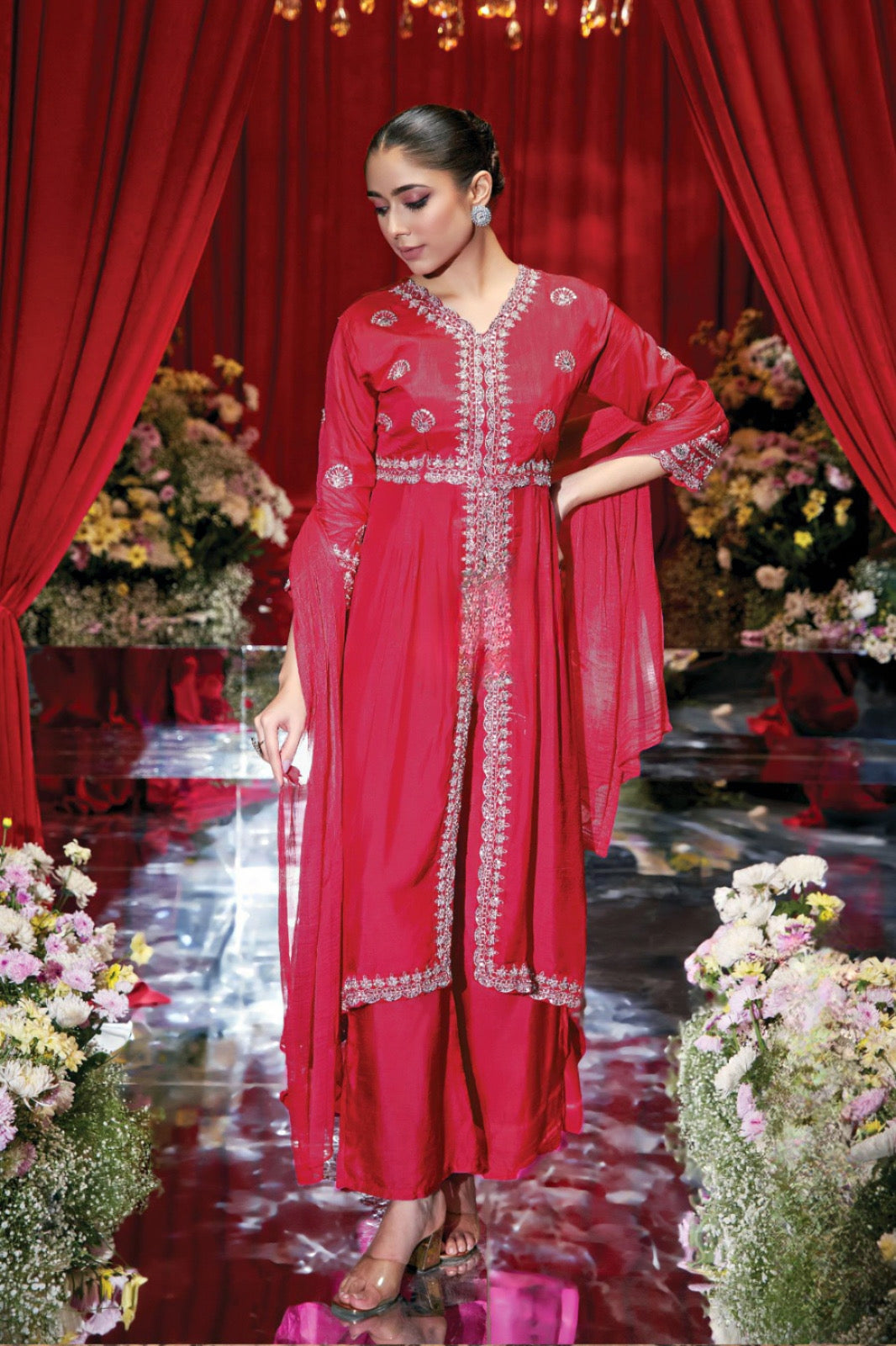 Crimson Bloom Anarkali Set