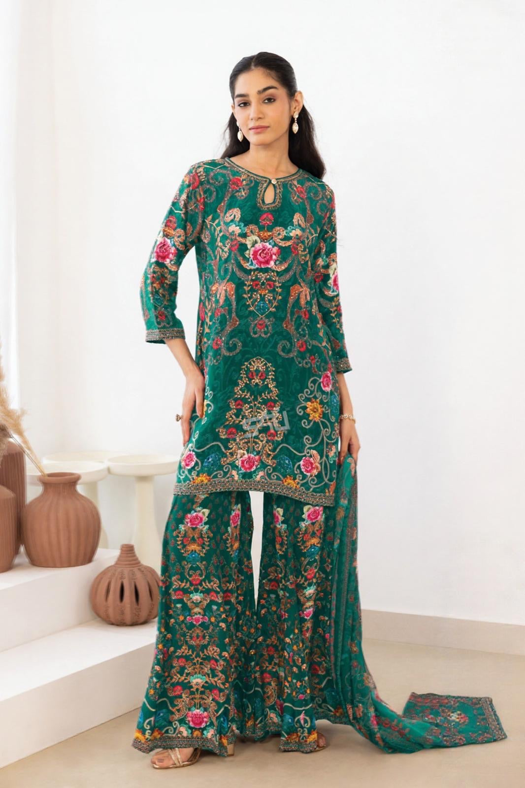 Emerald Floral Sharara Set