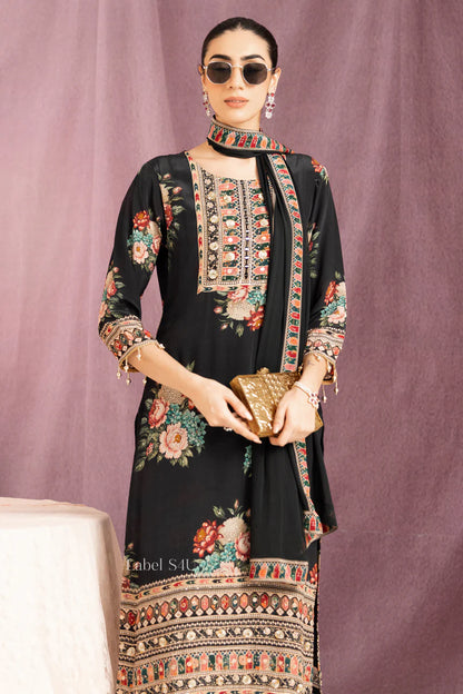 Black Floral Printed Suit Set