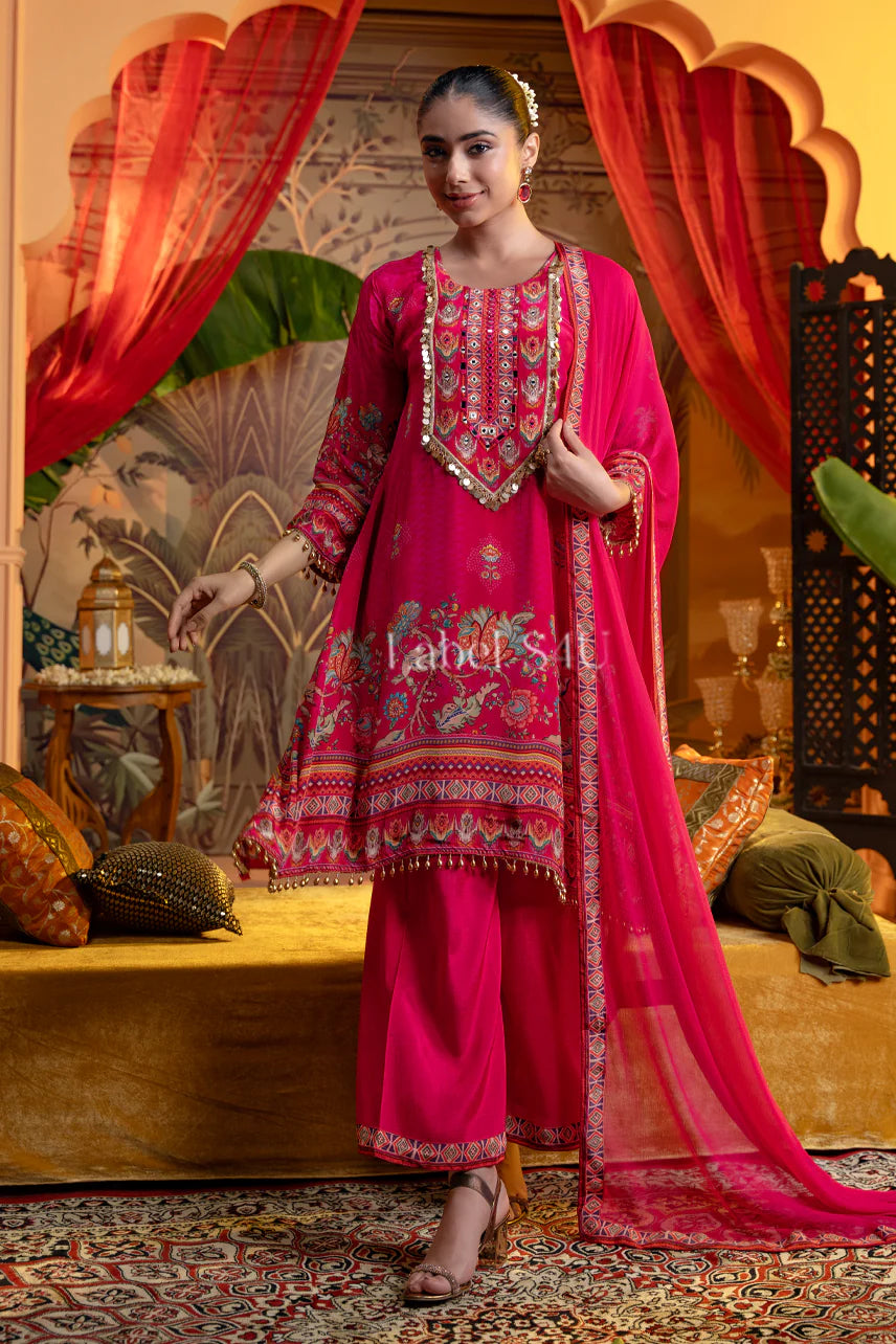 Pink Mirror Work Suit Set