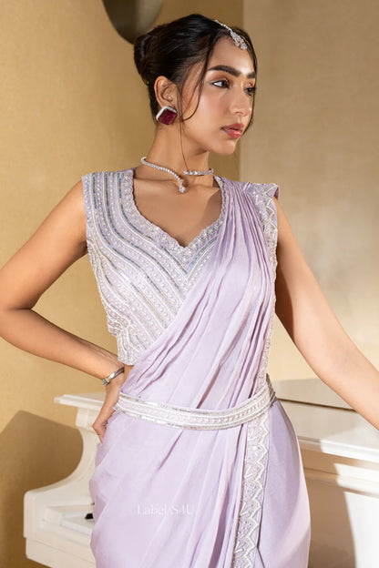 Lilac Silver Drape Saree