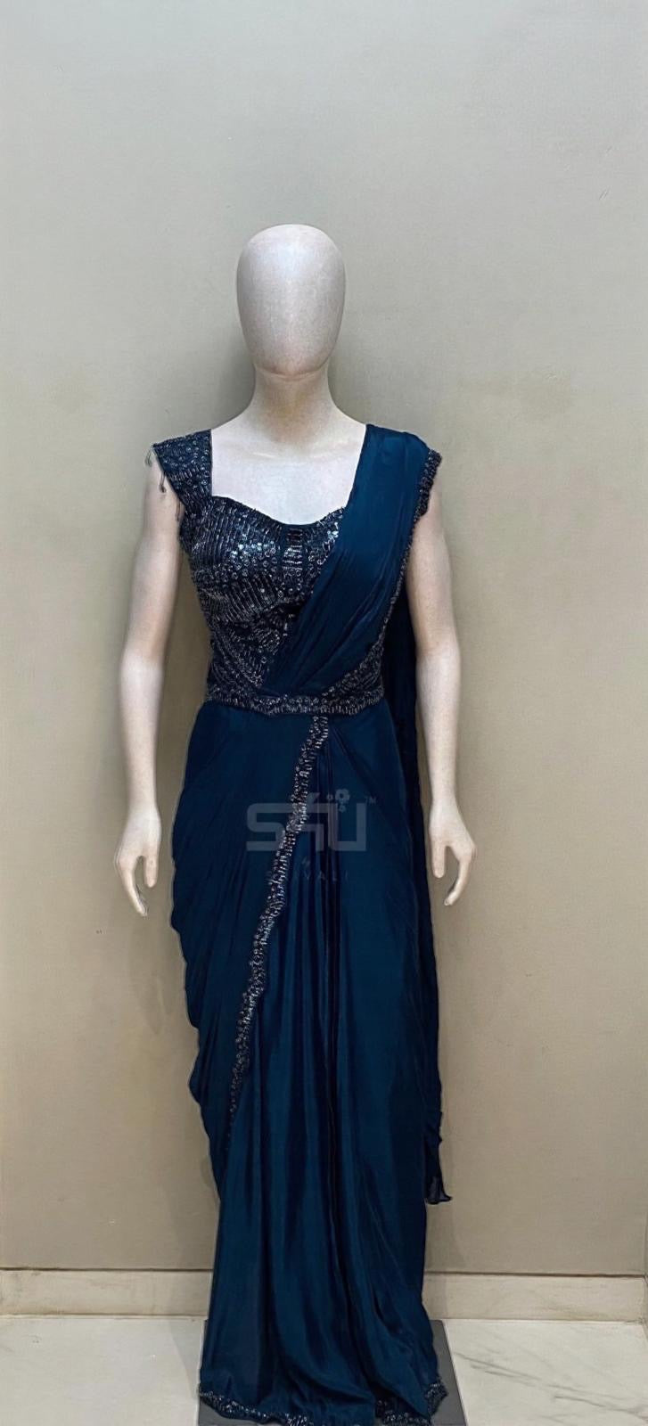 Midnight Spark Saree Gown