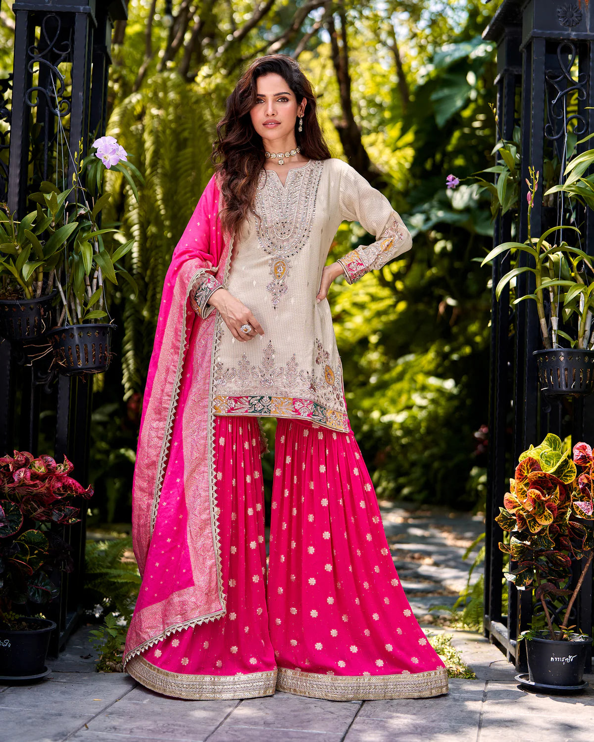 Ivory Fuchsia Royale Sharara
