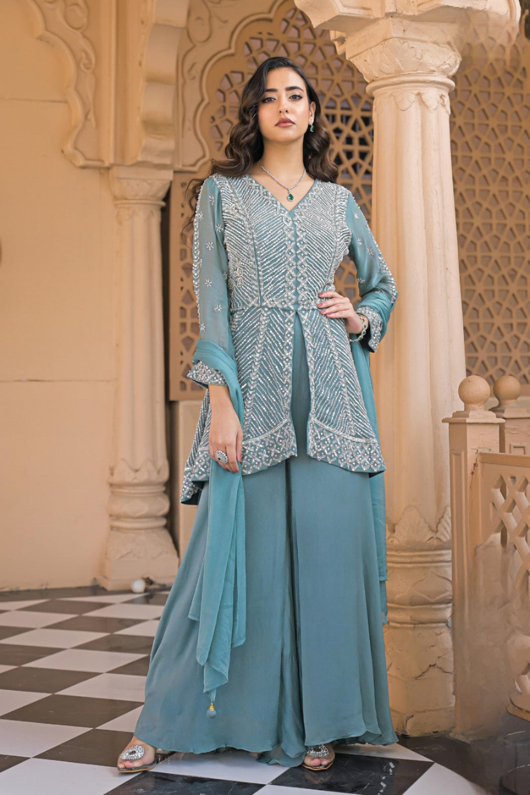 Celestial Teal Sharara Set