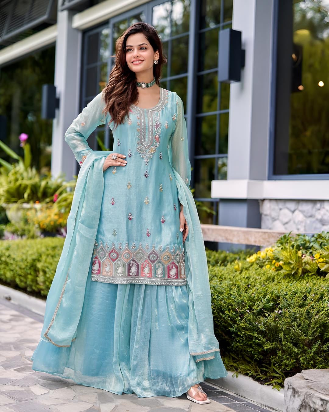 Aqua Mist Sharara Set