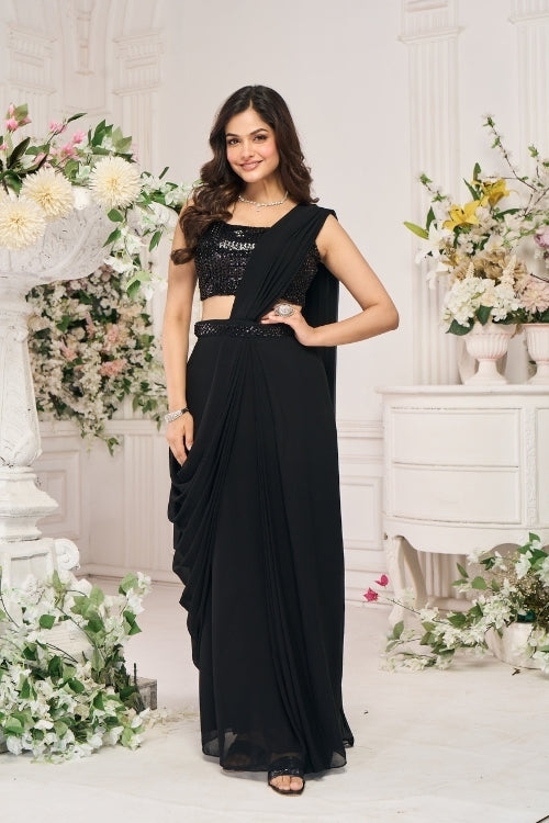 Midnight Noir Saree Gown