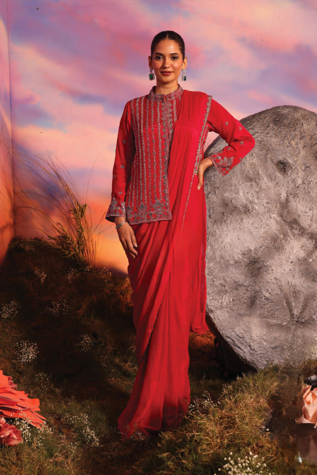 Crimson Regal Saree Set