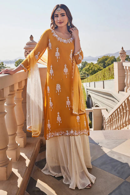 Golden Aura Embroidered Straight Suit Set