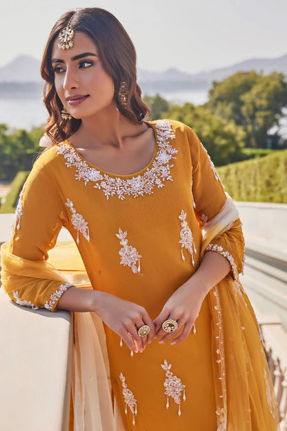 Golden Aura Embroidered Straight Suit Set