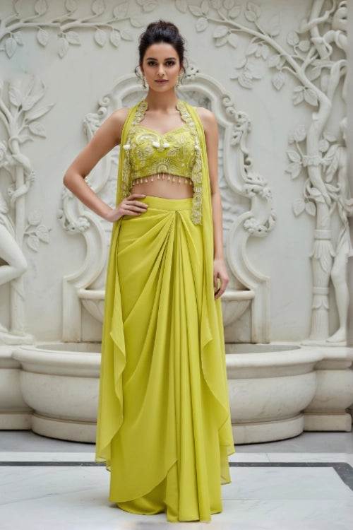 Lime Draped Cape Ensemble