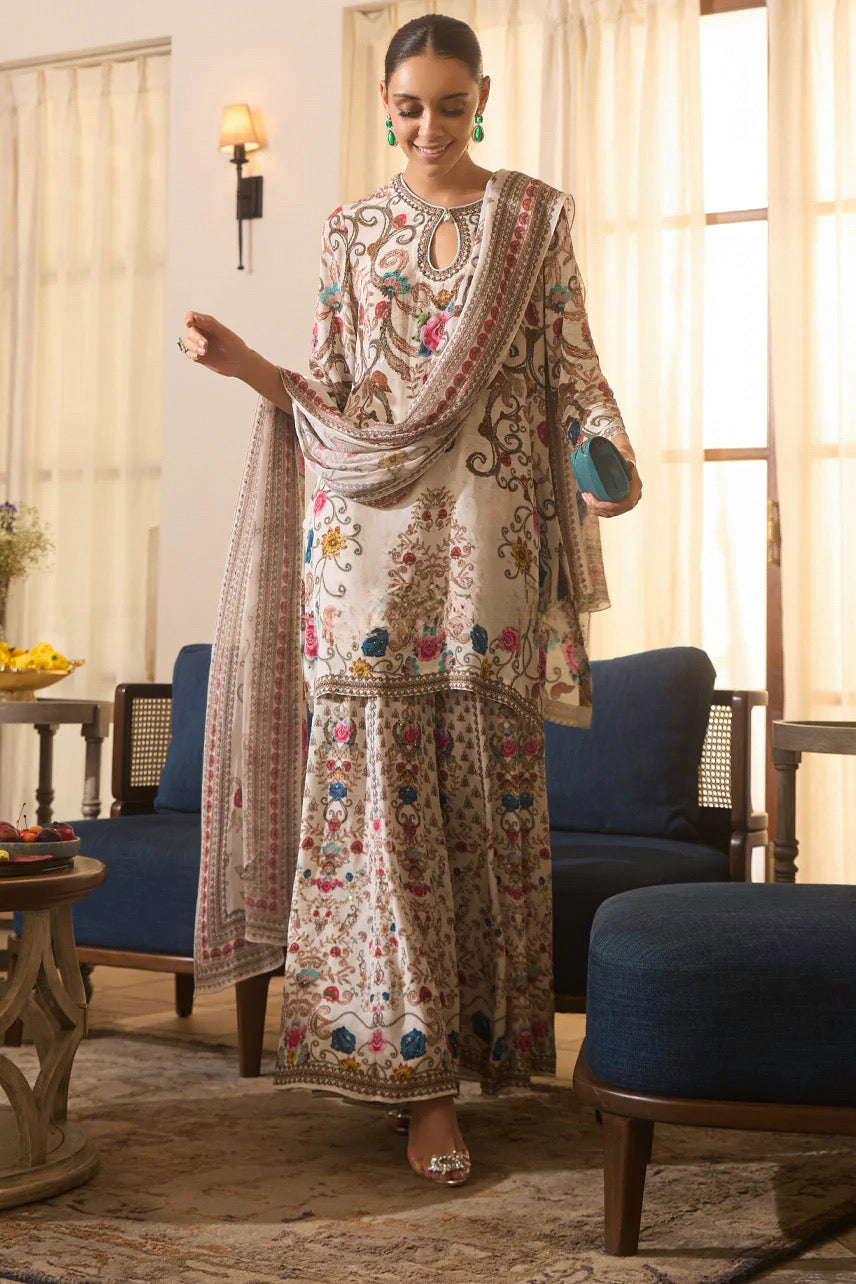 Off-White Floral Sharara Set