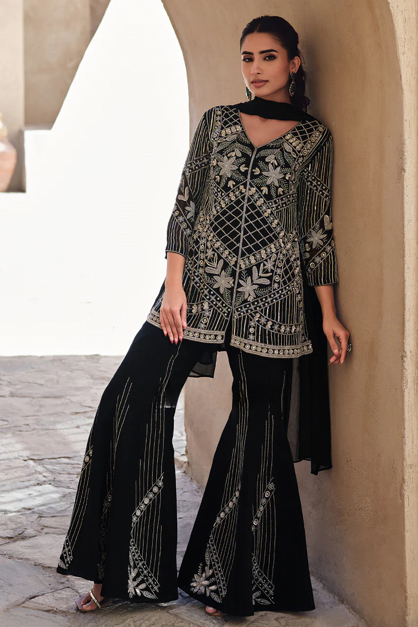 Noir Blossom Sharara Set
