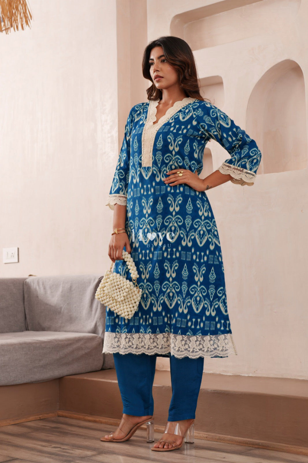 Indigo Ikat Chic Kurta Pant Set