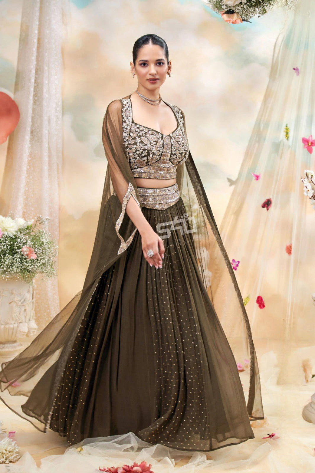 Olive Sequin Lehenga Set
