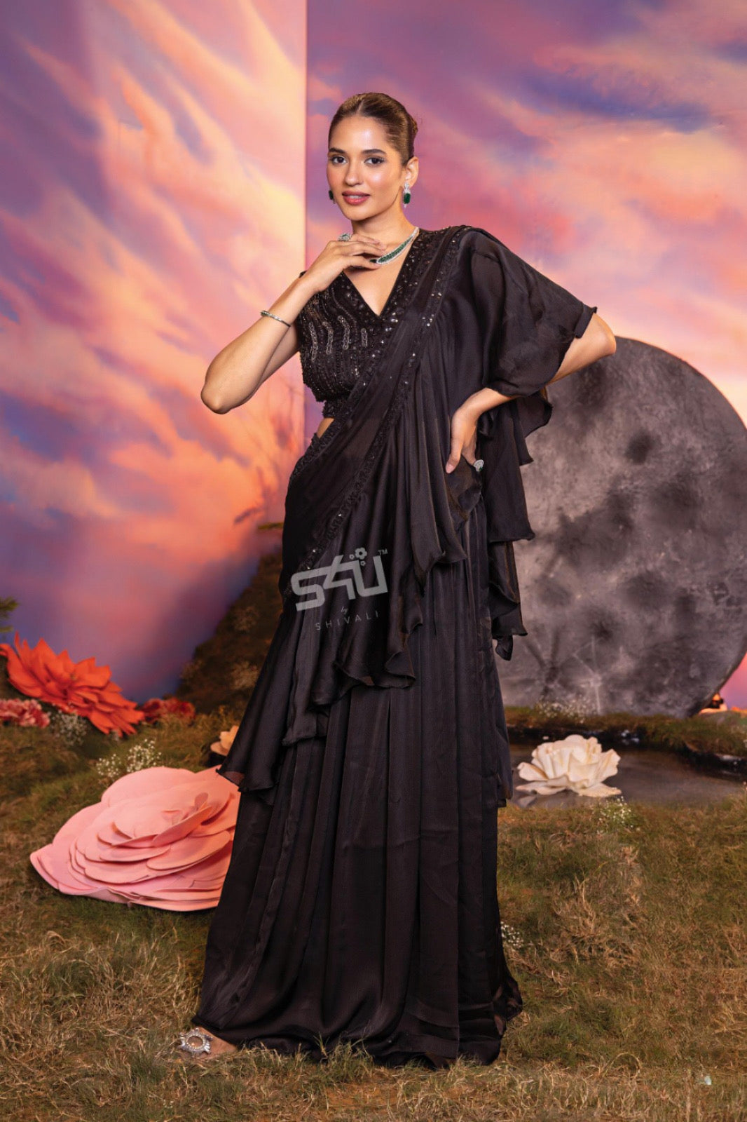 Obsidian Ruffle Saree Set