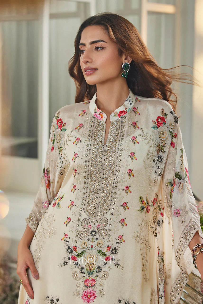 Ivory Floral Kaftan Set
