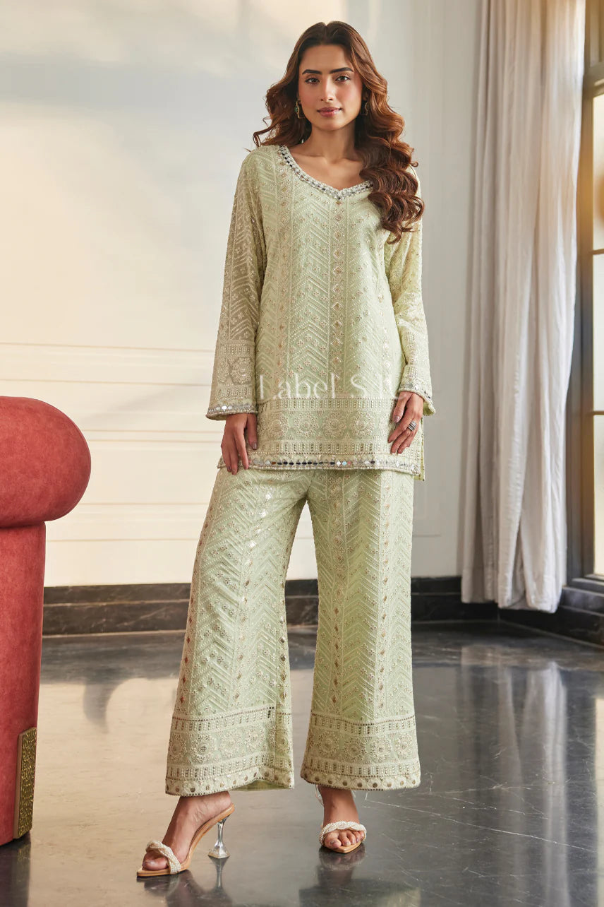 Mint Mirrorwork Straight Suit Set