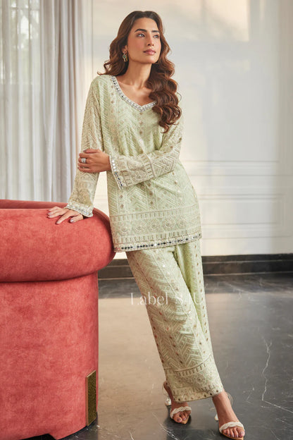 Mint Mirrorwork Straight Suit Set