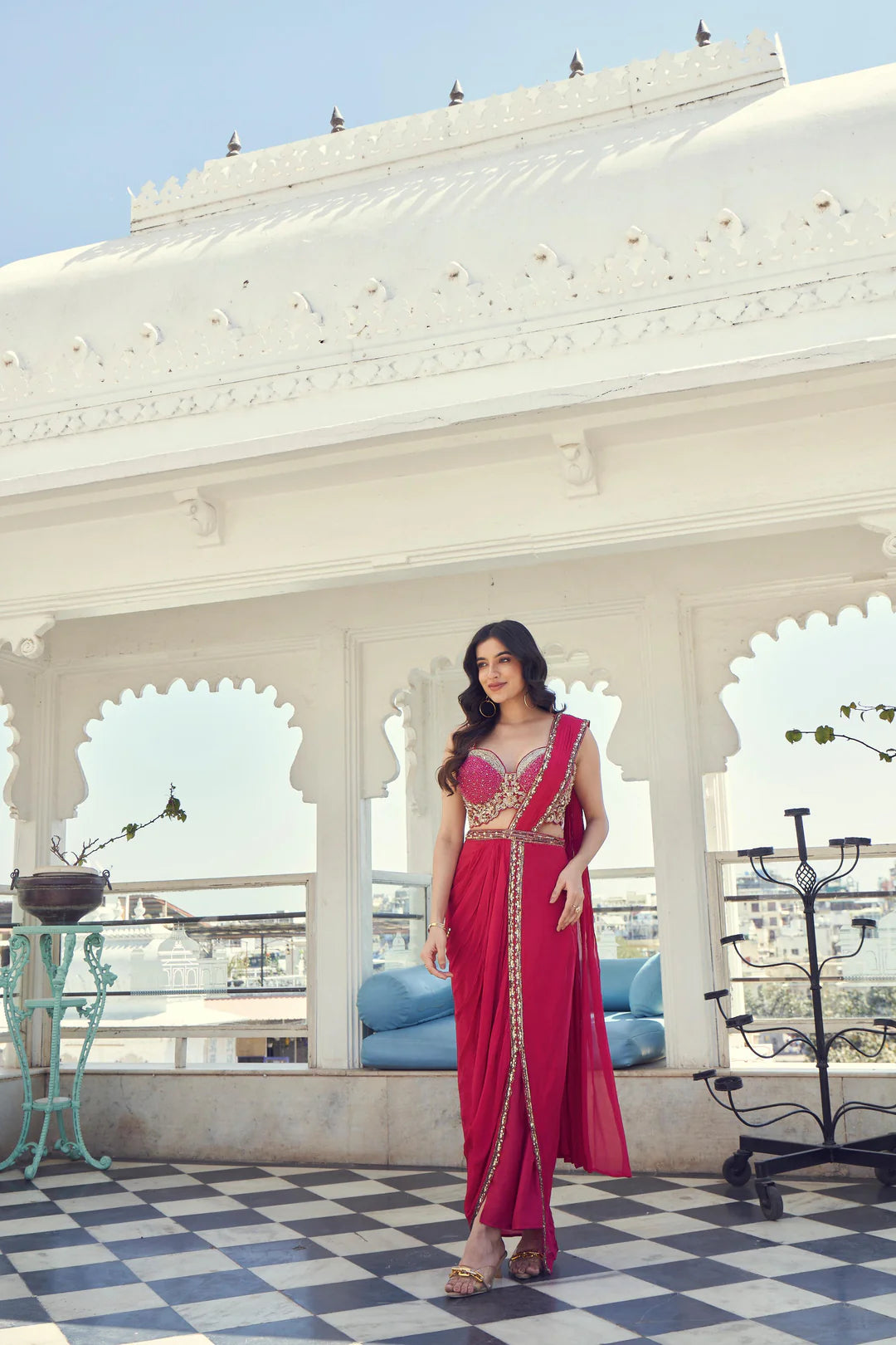 Ruby Sparkle Saree Set