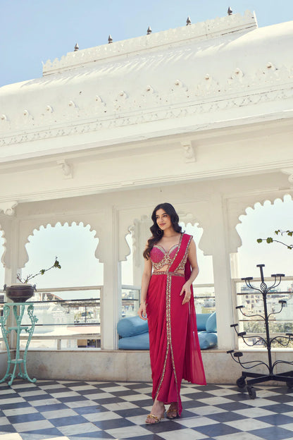 Ruby Sparkle Saree Set