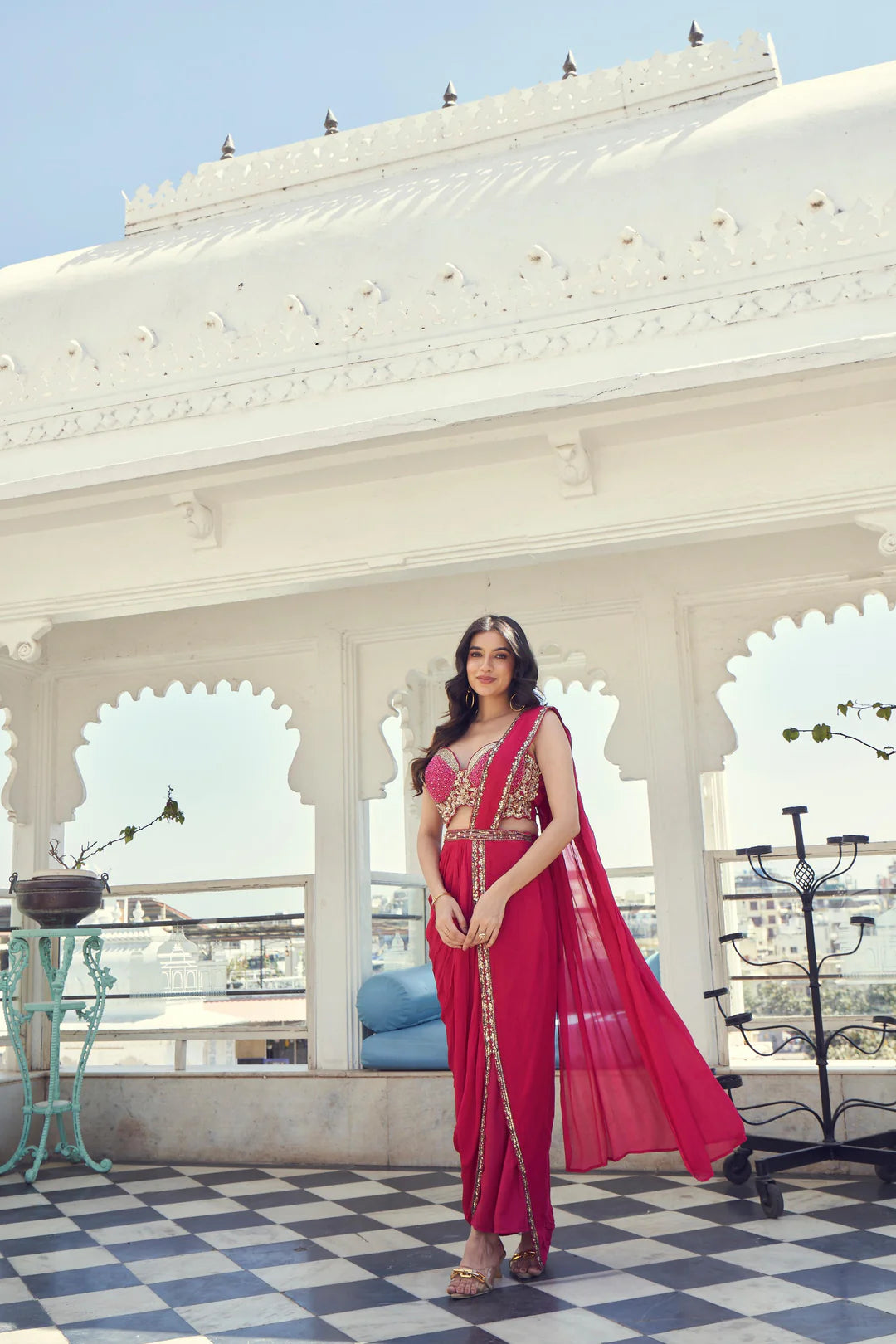 Ruby Sparkle Saree Set