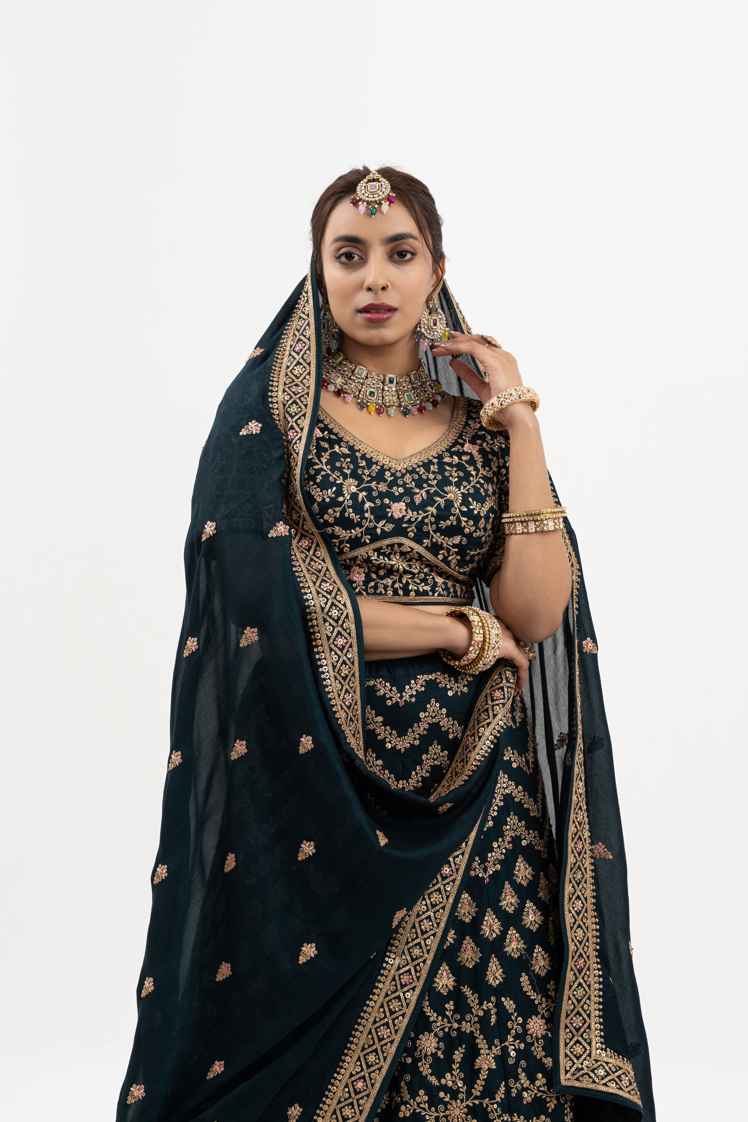Midnight Royale Embroidered Bridal Lehenga Set