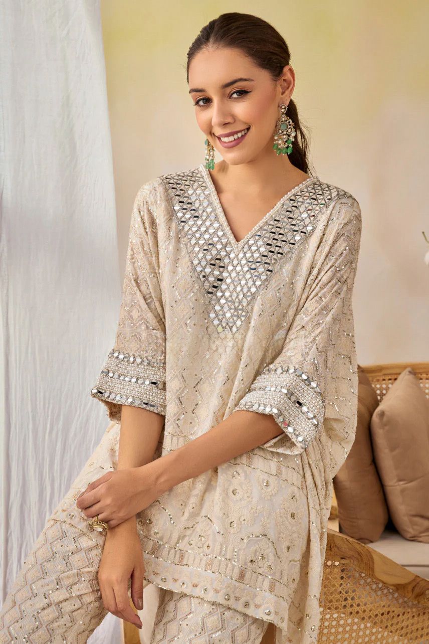Ivory Mirror Kaftan Set