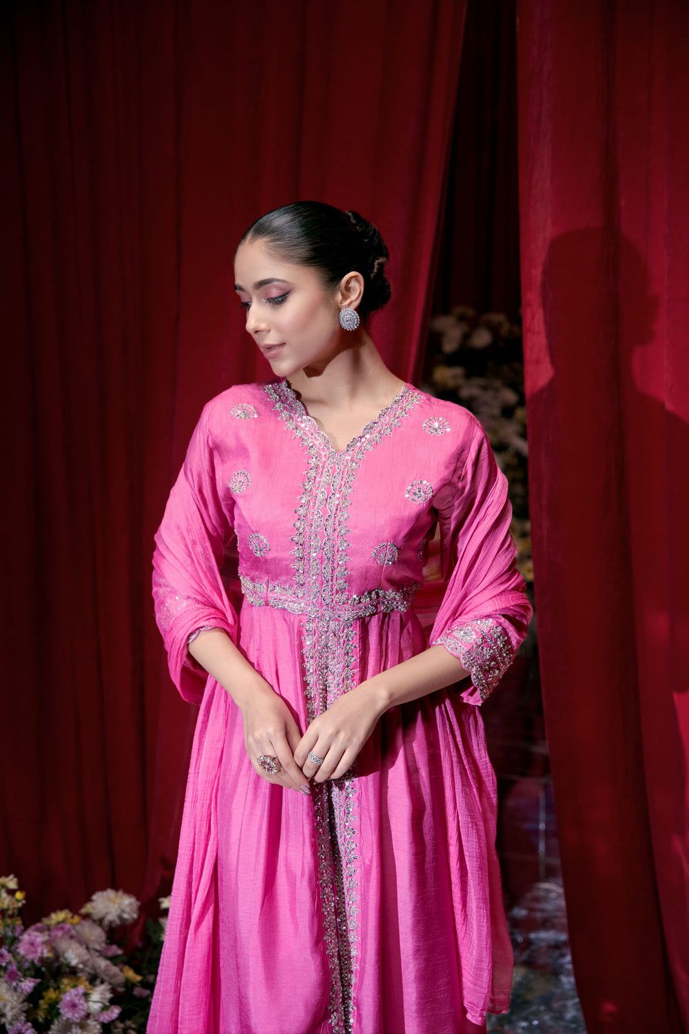 Pink Embellished Anarkali Set