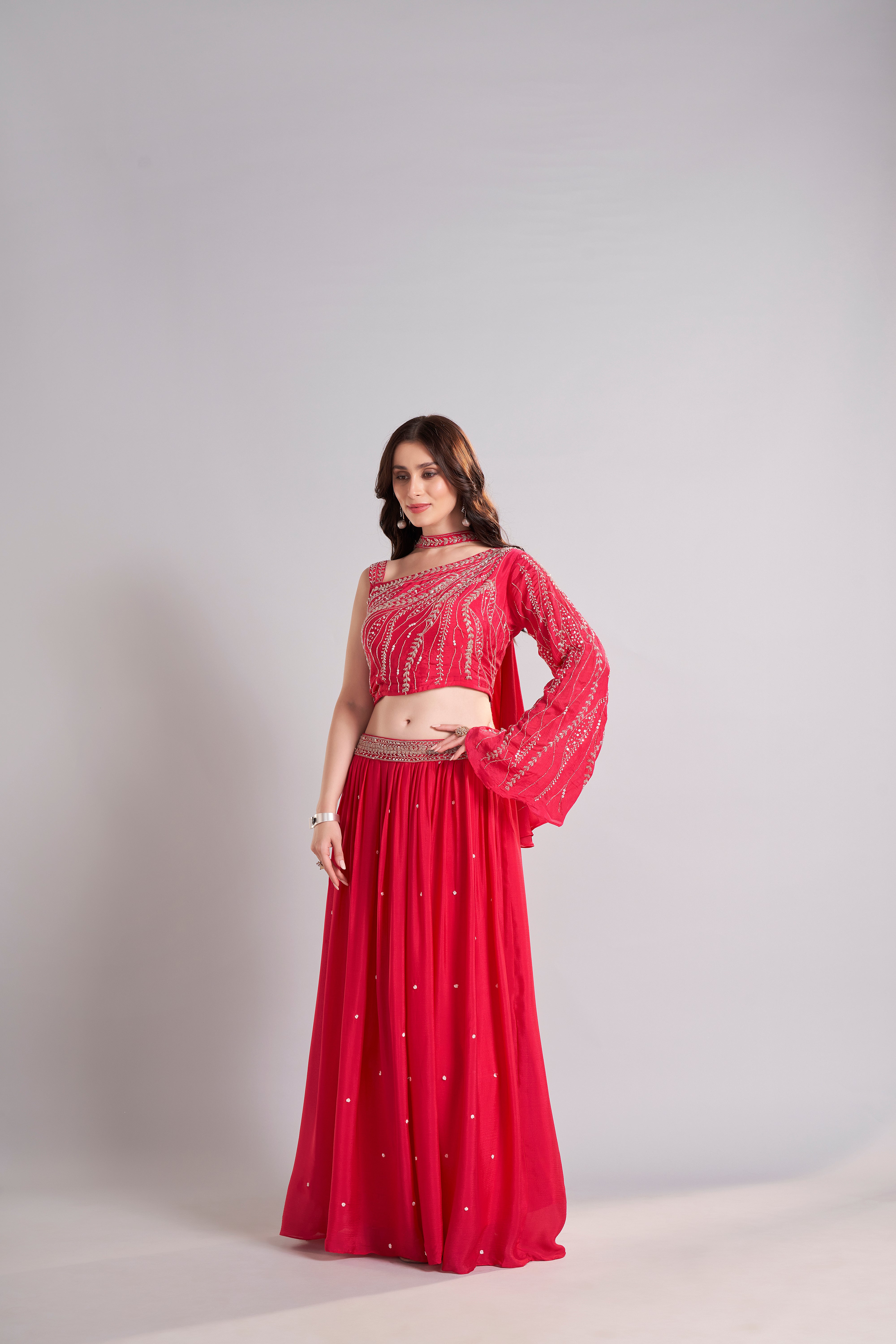 Red Embellished Drape Set