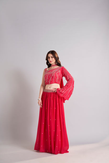 Red Embellished Drape Set
