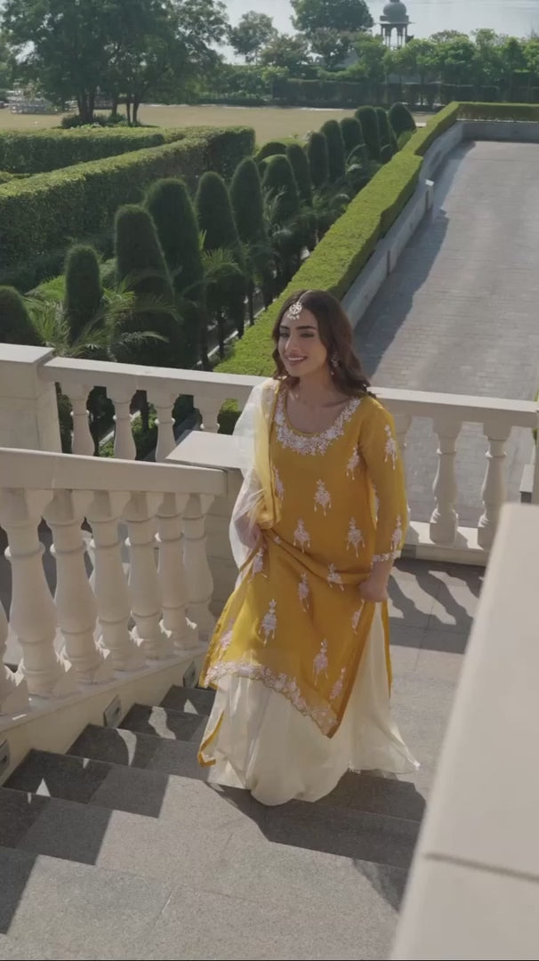 Golden Aura Embroidered Straight Suit Set