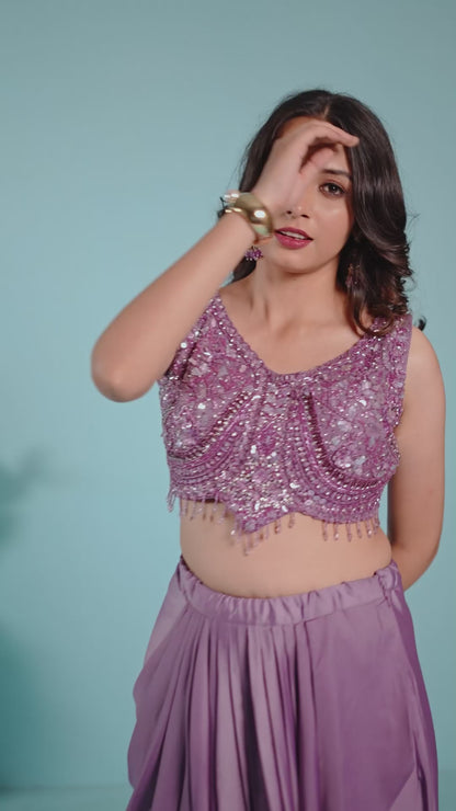 Mauve Sequin Cape Sharara Set