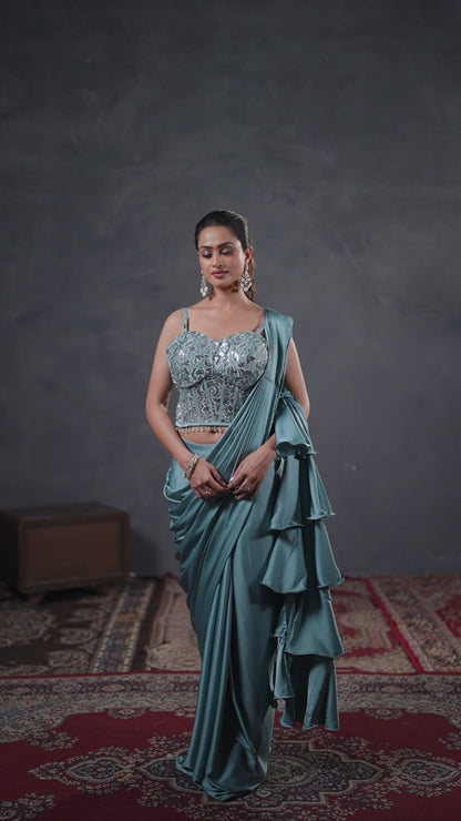 Sky Blue Ruffle Saree