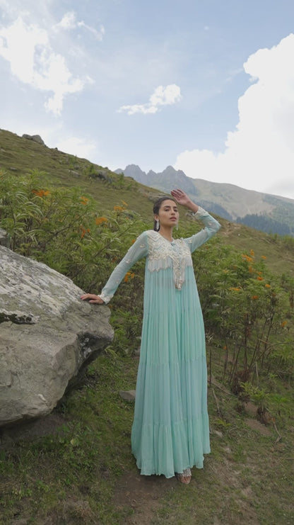 Aqua Breeze Embroidered Flowing Anarkali Set