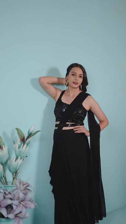 Noir Sequin Drape Saree