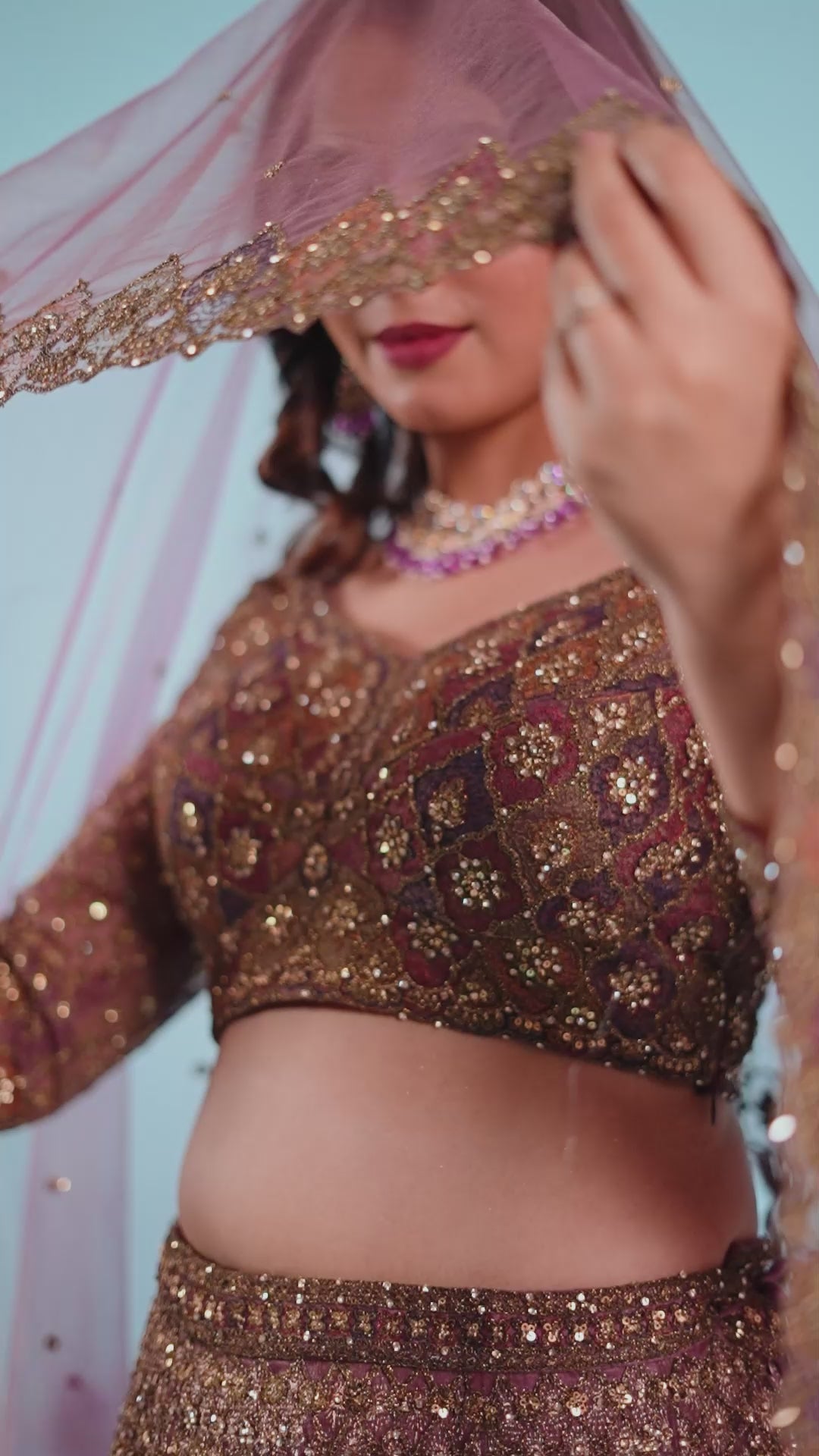 Antique Rose Gold Heavy Embroidered Lehenga Set