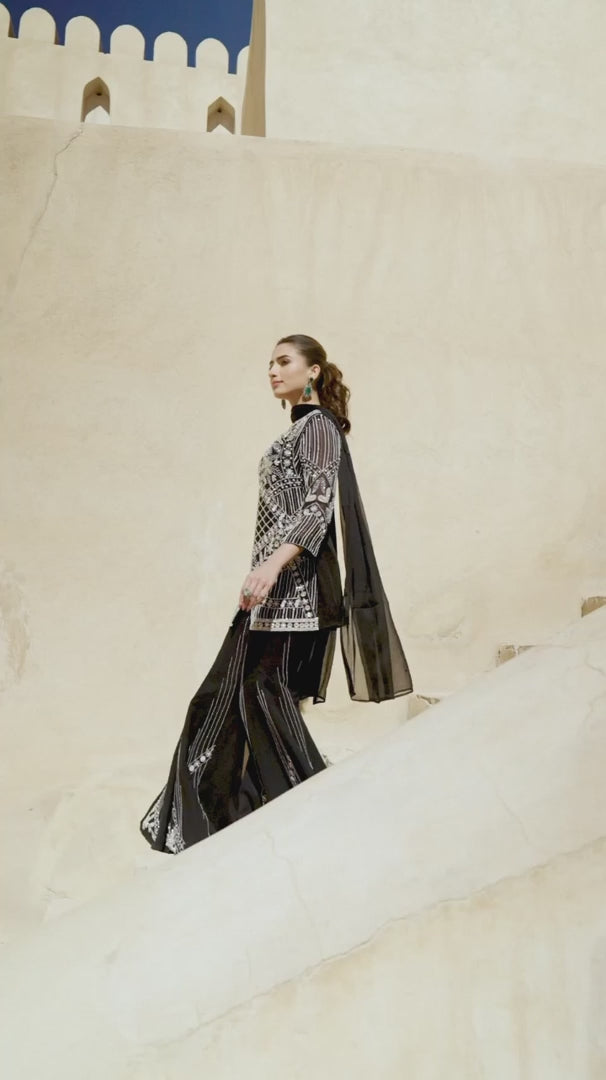 Noir Blossom Sharara Set