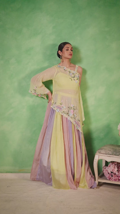 Lemon Lilac Embroidered Lehenga Set